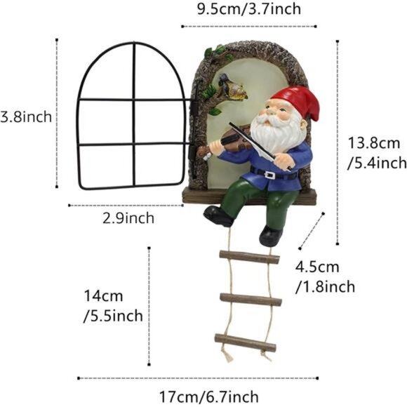 Gnome Tree Hugger, Funny Musical Gnome Garden Sculpture, Whimsical Tree Decor - Picture 4 of 7